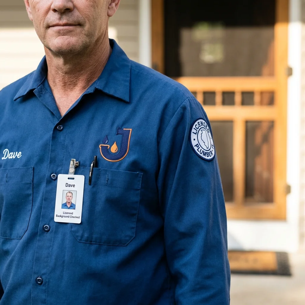 Licensed plumber showing ID badge in Taos, NM