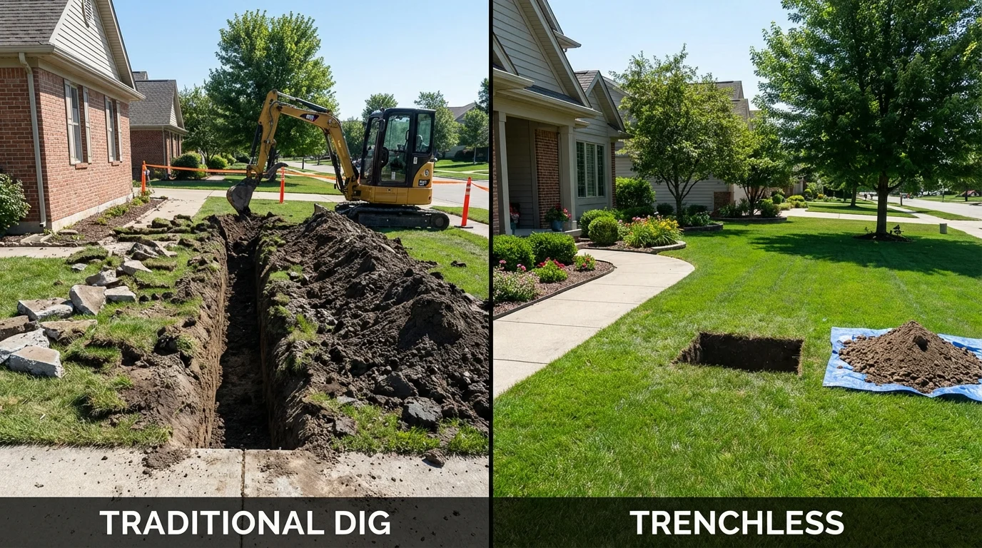 Trenchless sewer repair with minimal yard damage versus traditional excavation in Taos, NM